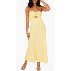 Petal + Pup Yellow Strapless Cutout Midi Dress Smocked Back US 4